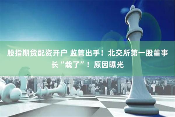 股指期货配资开户 监管出手！北交所第一股董事长“栽了”！原因曝光